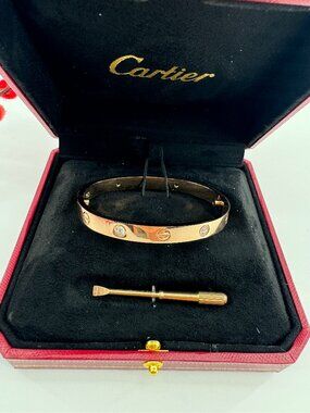 ✨ Cartier 4-Diamond Bracelet – Rose Gold • Size 19 ✨